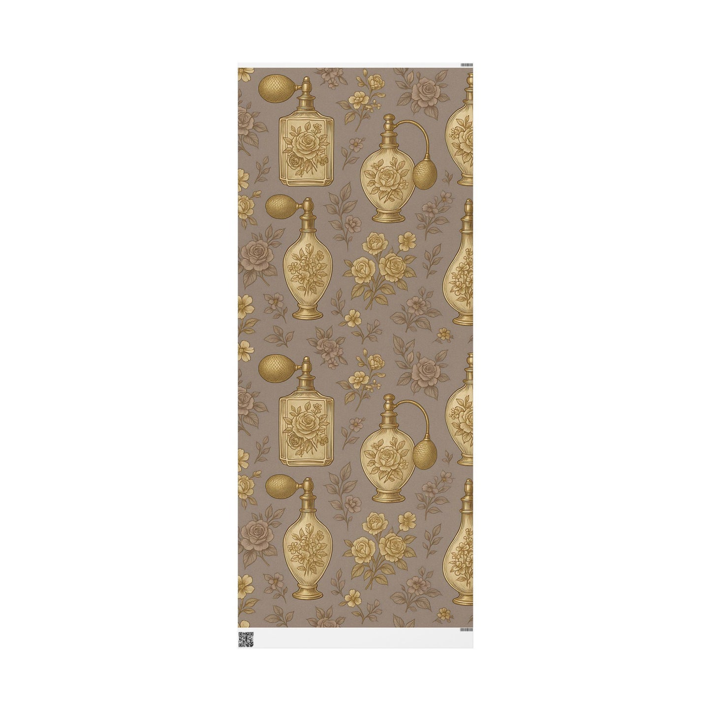 Vintage Perfume Bottle Wrapping Paper – Elegant Gold Floral Gift Wrap in Glossy or Matte