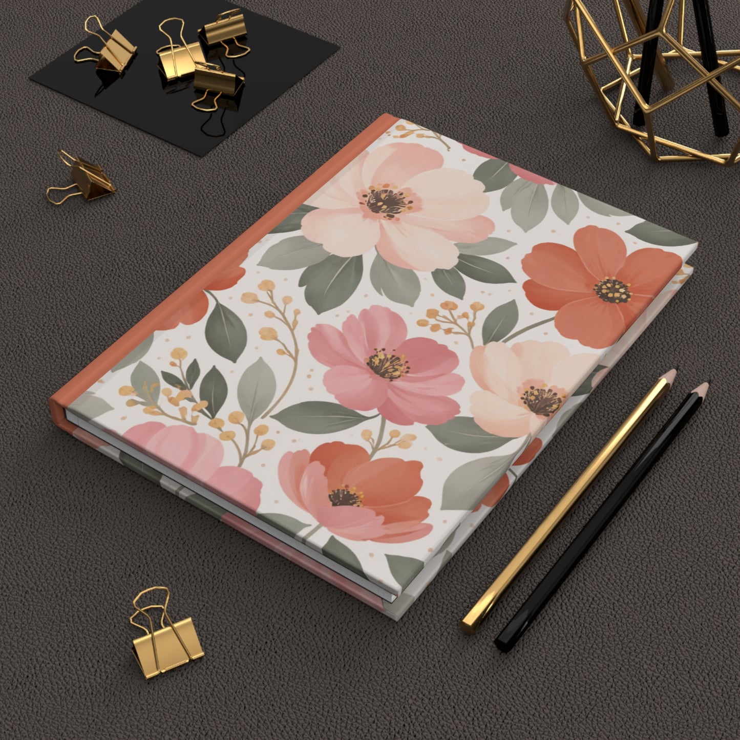 Floral Hardcover Journal — Pink & Coral Botanical Notebook