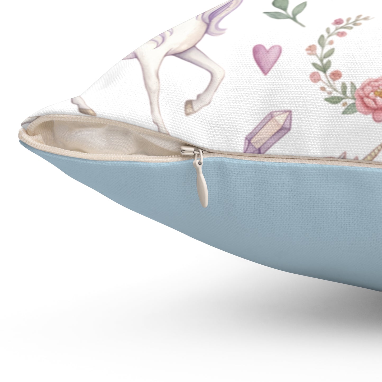 Unicorn Pattern Polyester Pillow — Pastel Rainbows & Floral Square Cushion