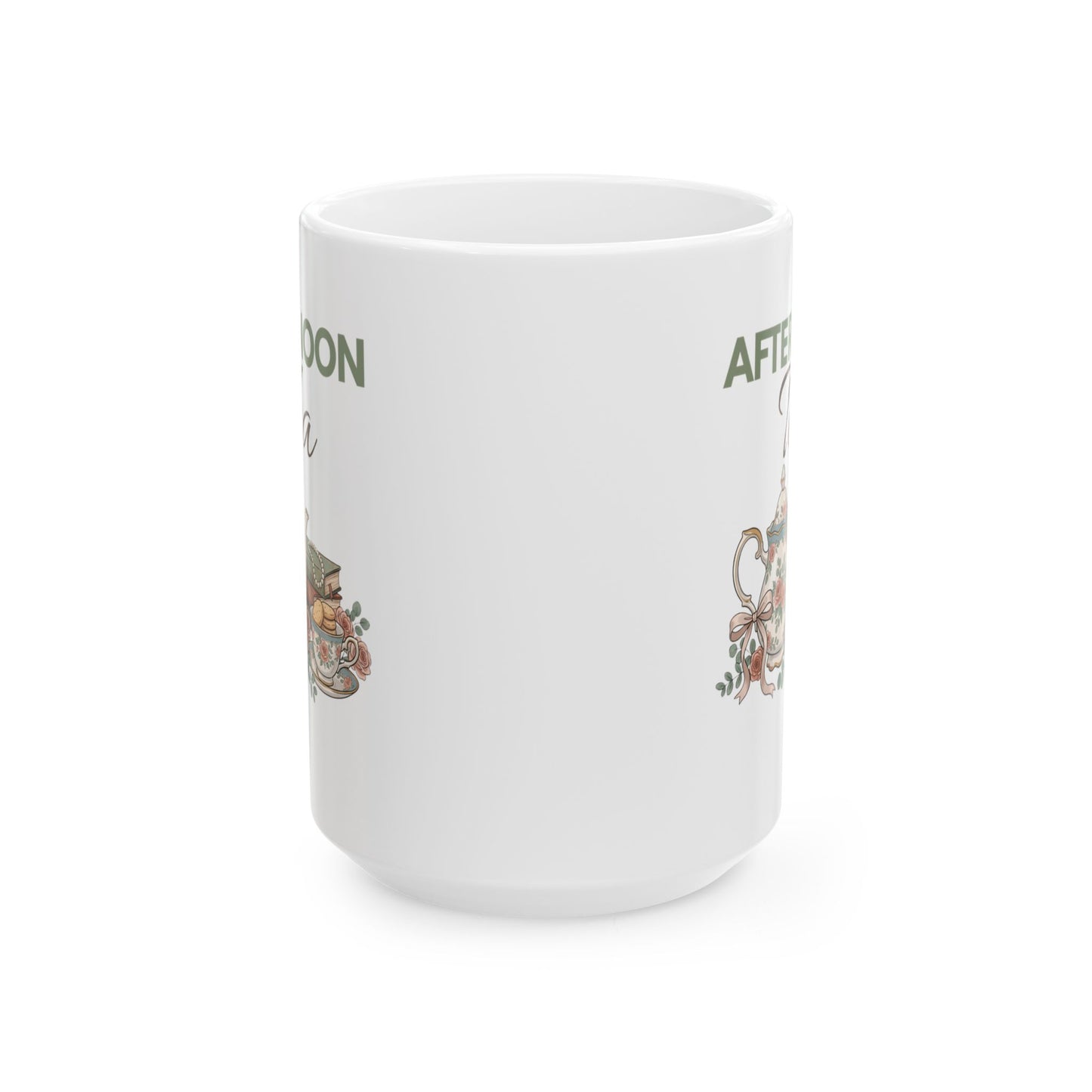 Afternoon Tea Ceramic Coffee Mug – Floral Tea Lover Mug – Vintage Teapot Tea Cup – Cozy Gift for Tea Lovers – 11oz & 15oz