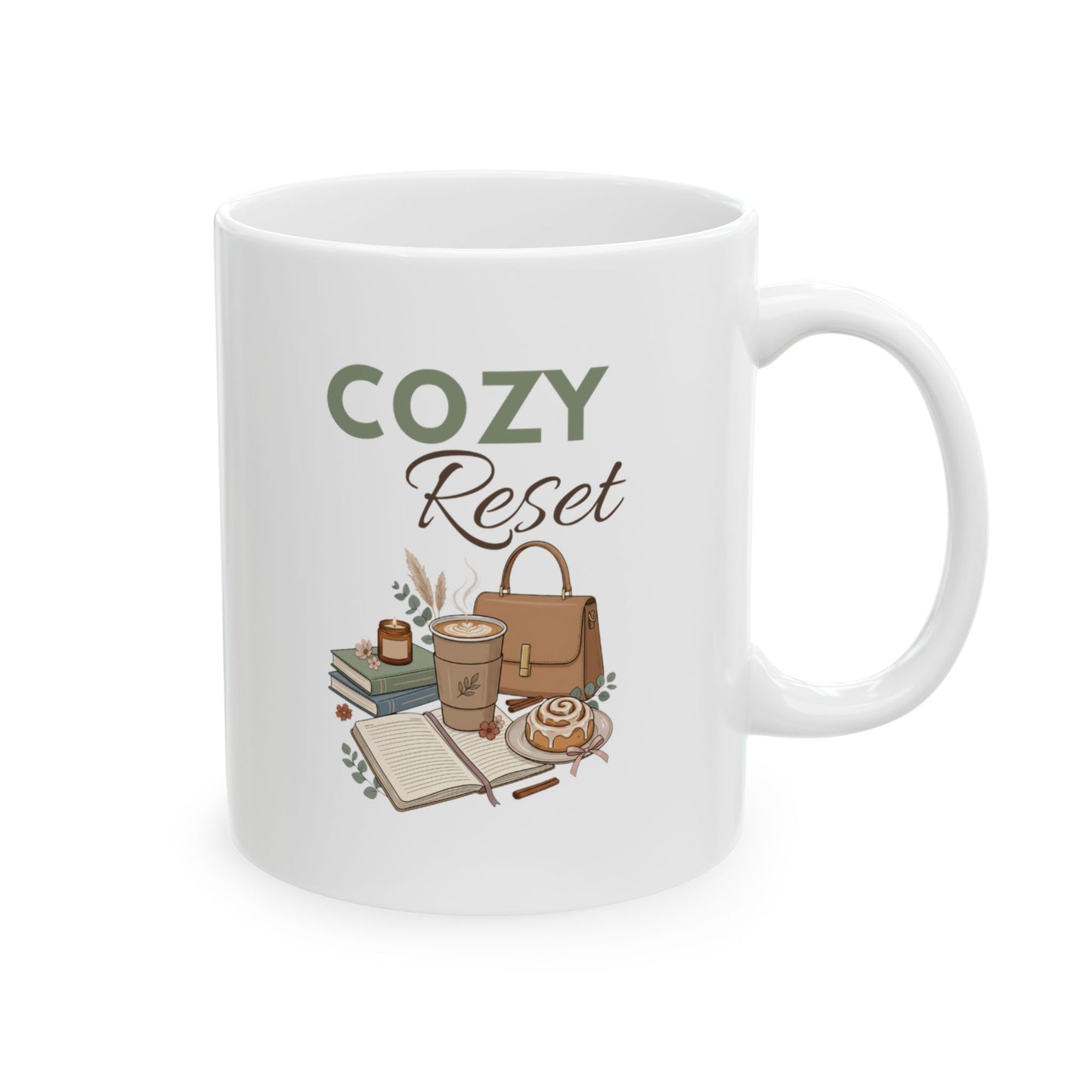 Cozy Reset Ceramic Coffee Mug – Cozy Lifestyle Coffee Cup – Self-Care Gift for Women – Coffee Lover Mug – 11oz & 15oz