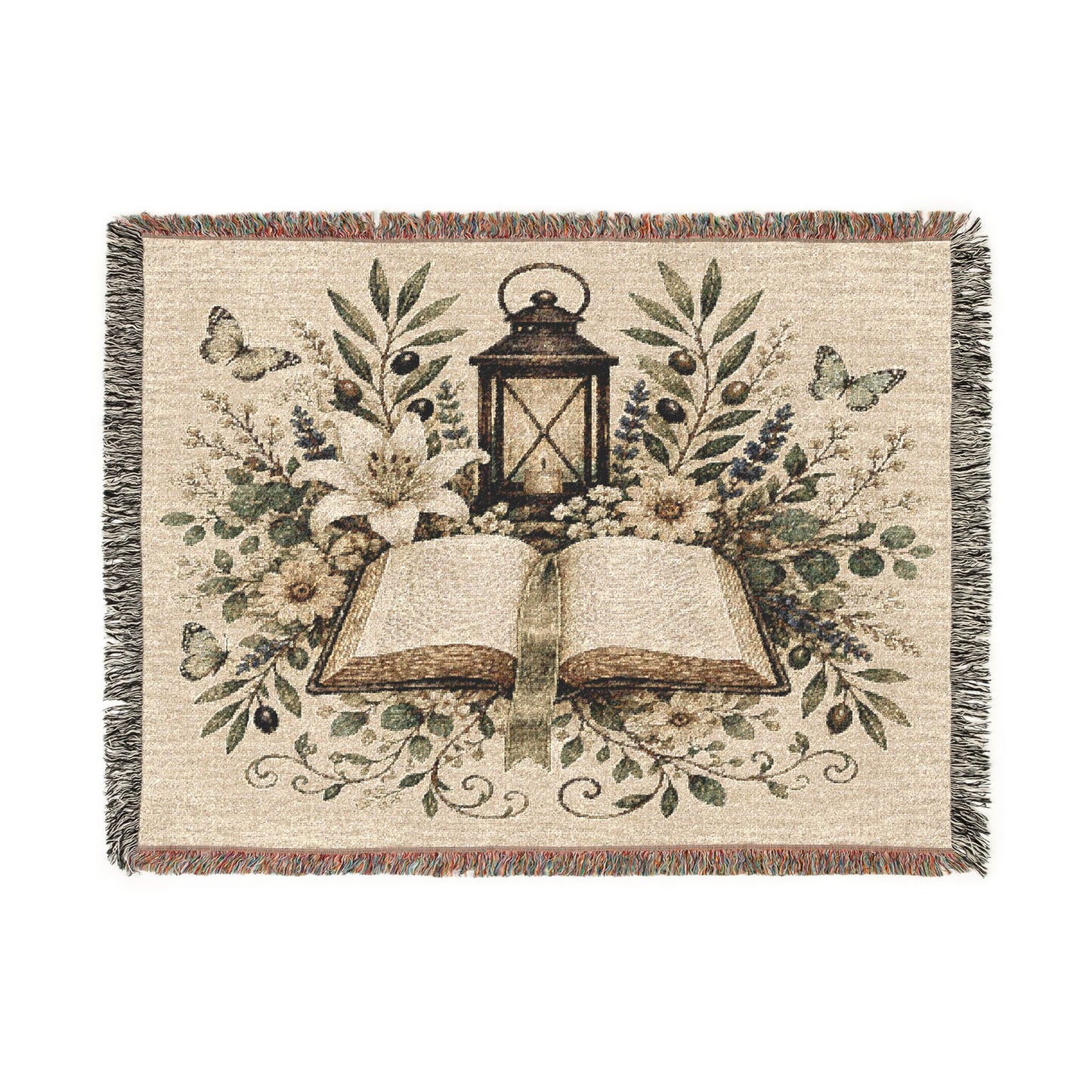 Woven Blanket — Vintage Bible & Lantern Tapestry Throw