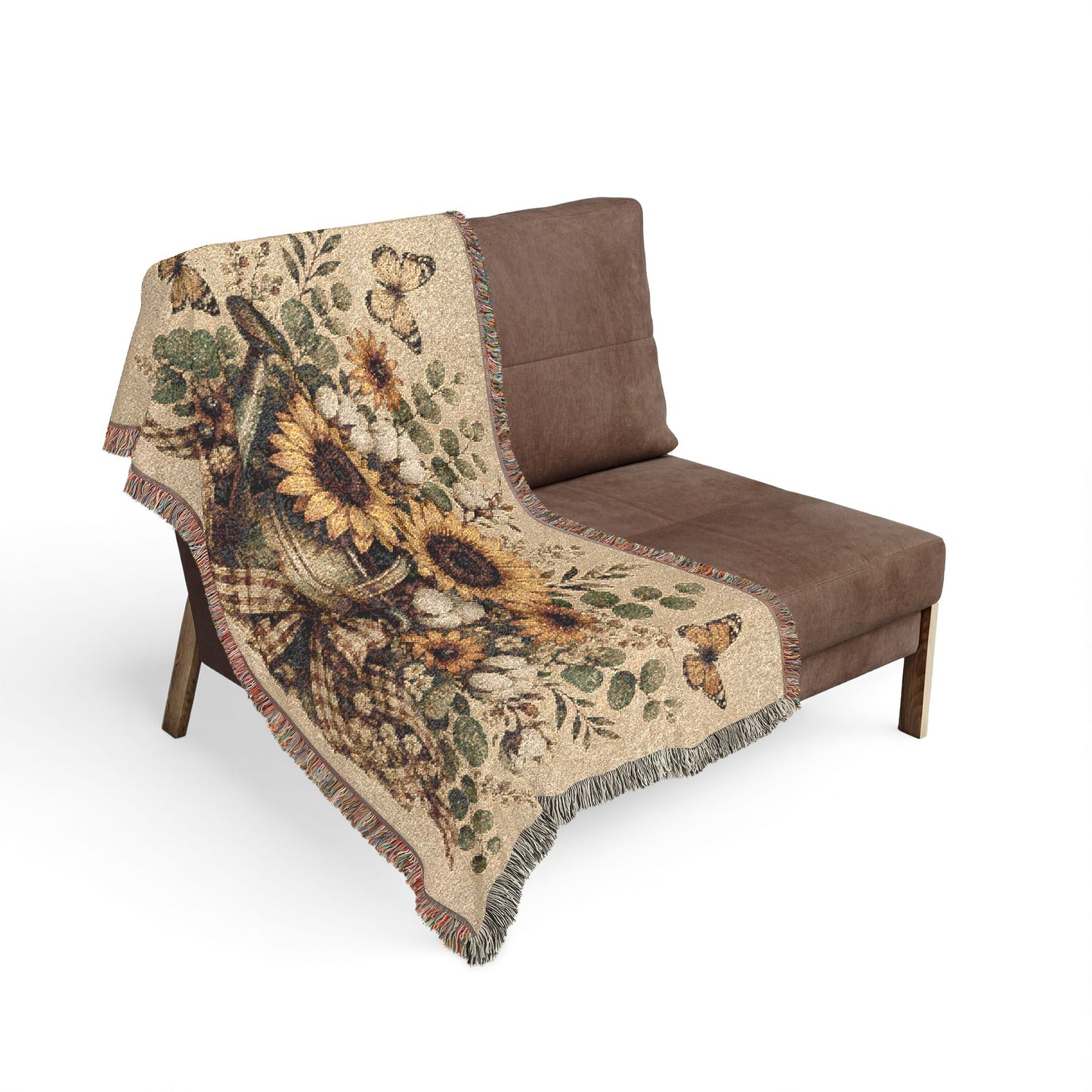 Sunflower Bouquet Woven Blanket — Vintage Floral Throw