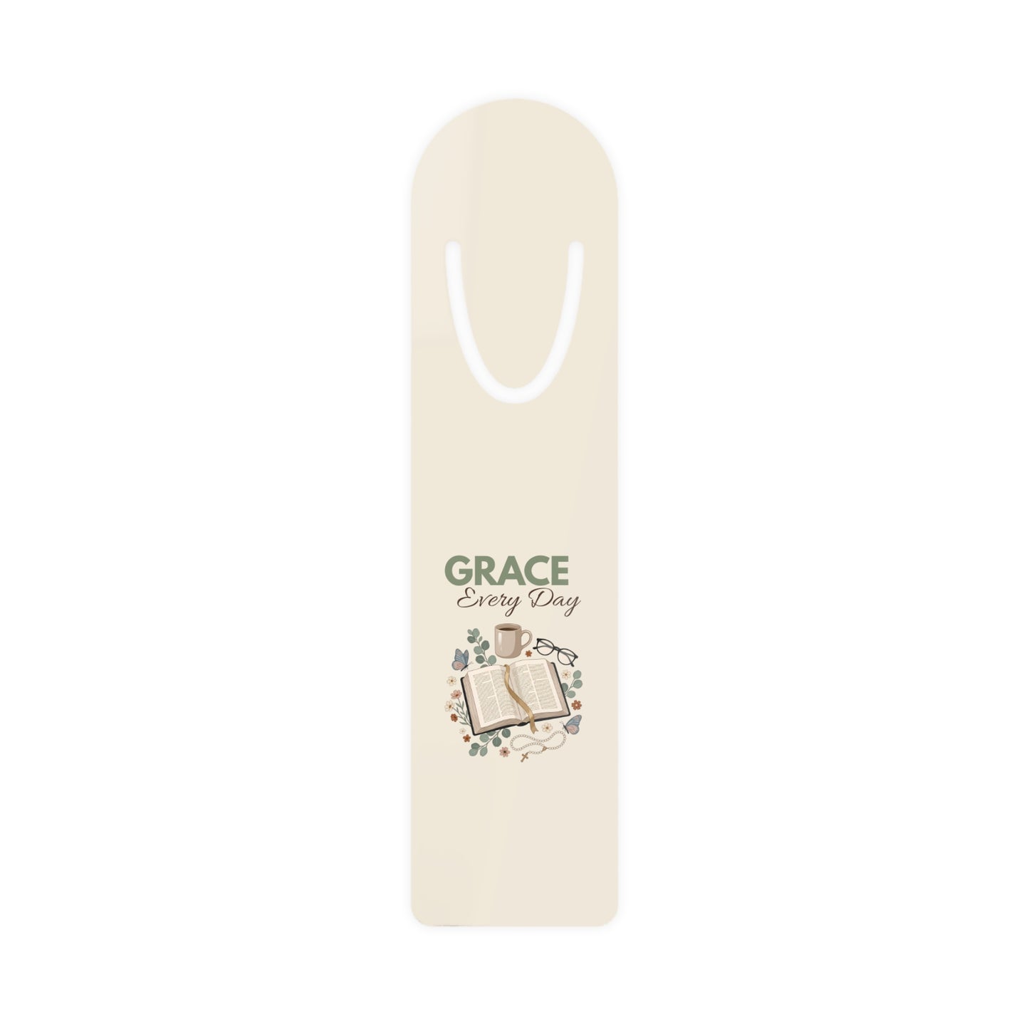 Grace Every Day Bookmark — Inspirational Christian Metal Bookmark with Bible Design