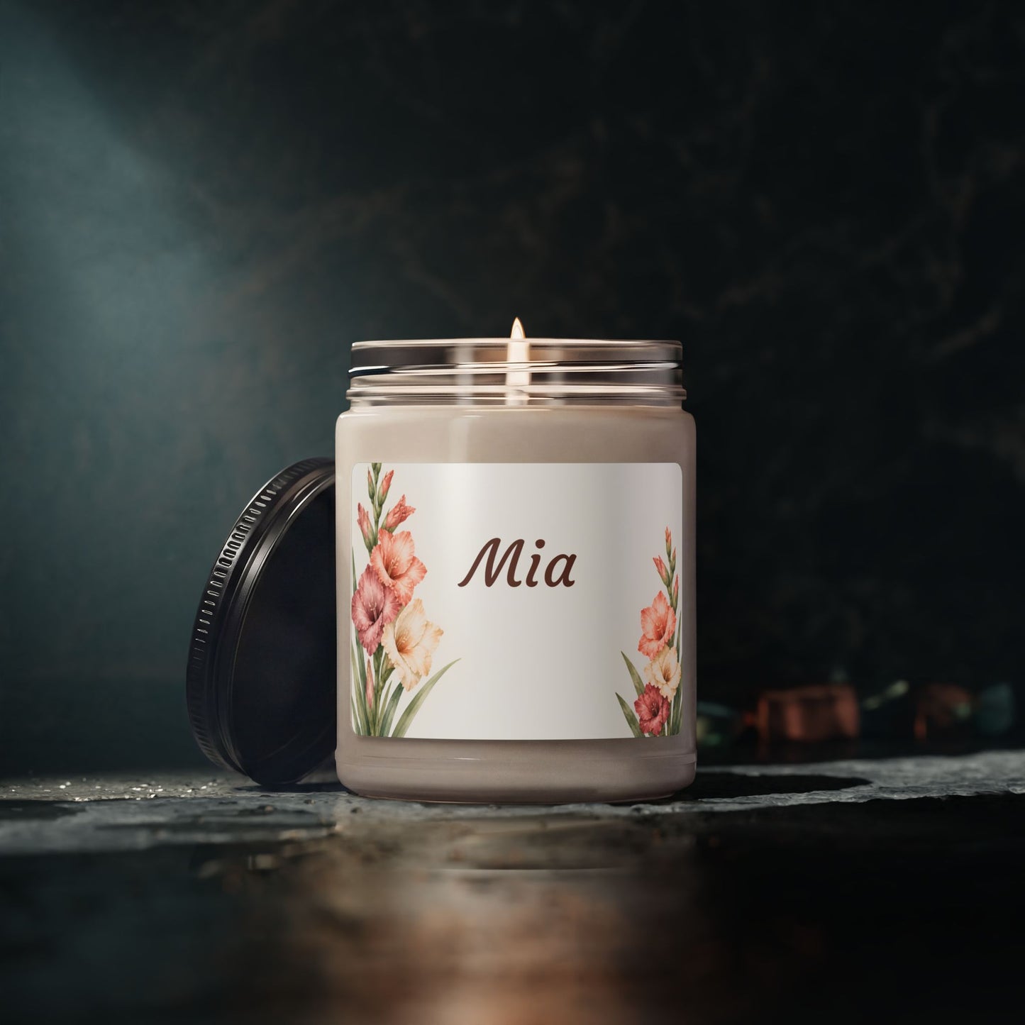 Personalized Floral Soy Candle — 'Mia' 9oz Scented Jar