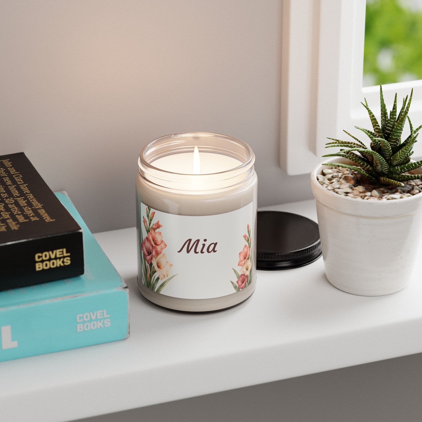 Personalized Floral Soy Candle — 'Mia' 9oz Scented Jar