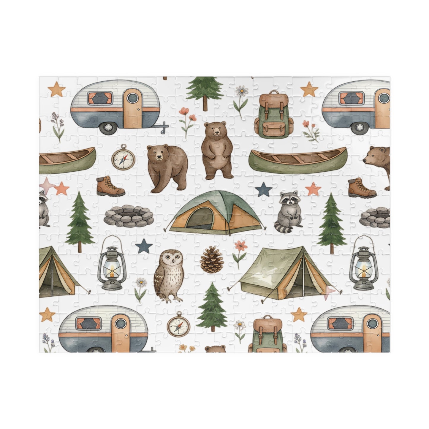 Camping Pattern Jigsaw Puzzle — Woodland Adventure (110–1014 pcs)
