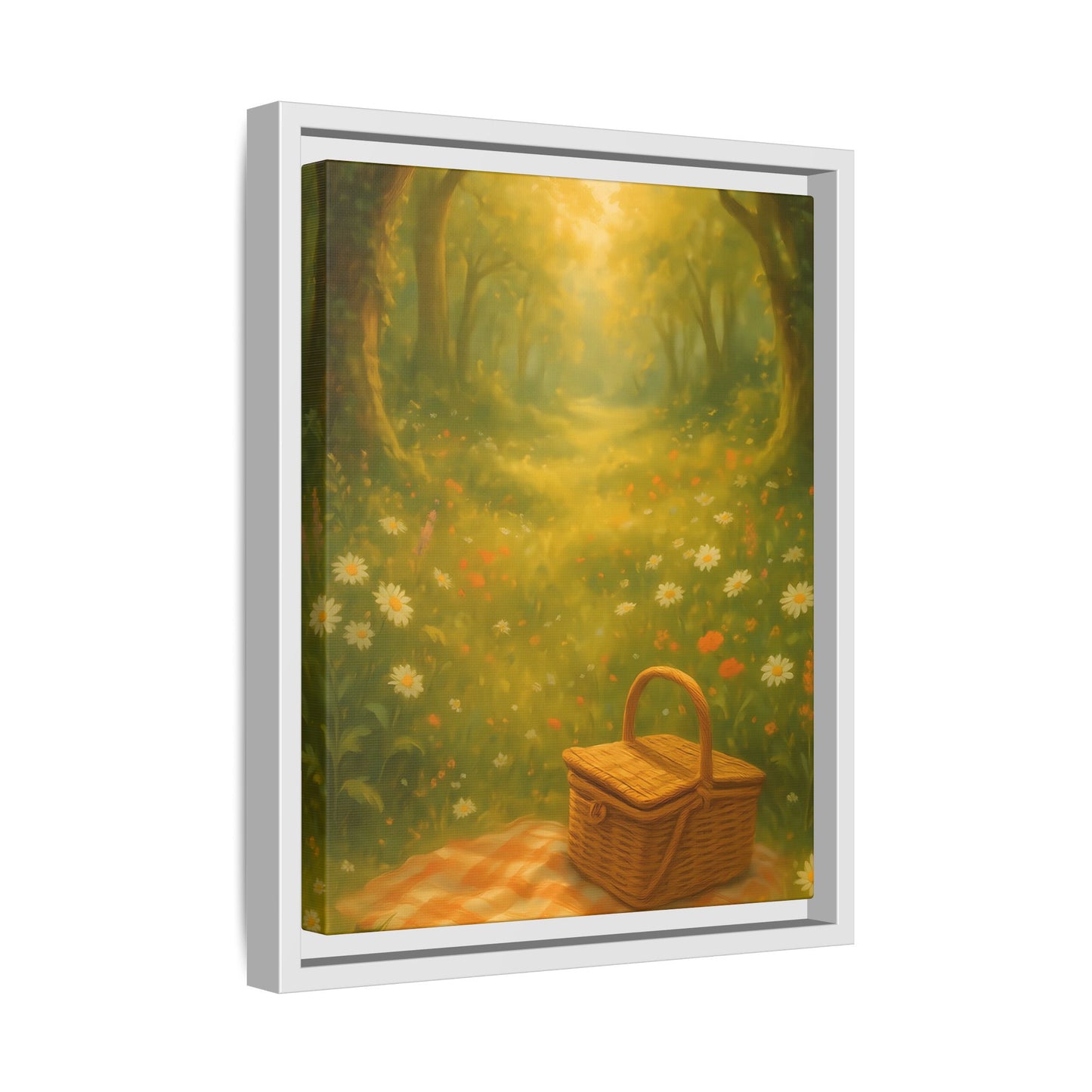 Golden Meadow Picnic Path – Framed Matte Canvas Wall Art