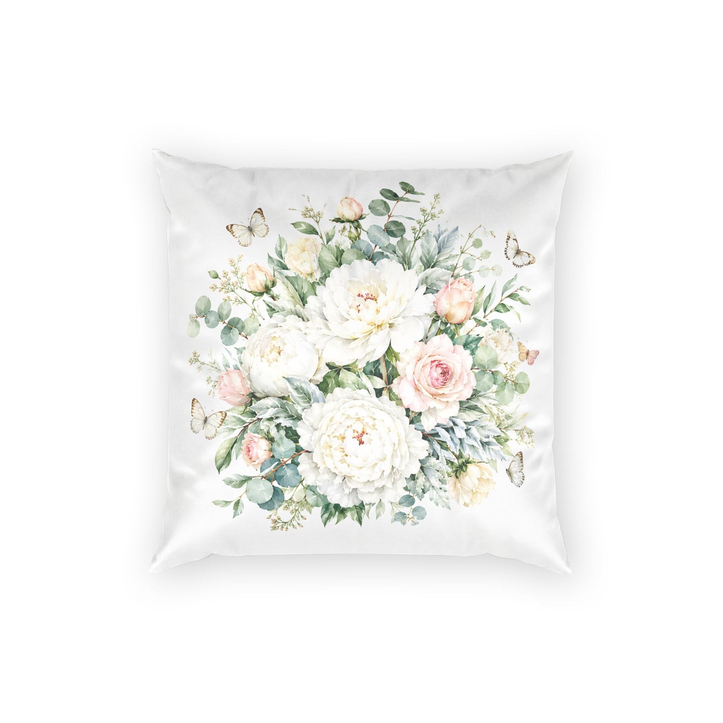 Floral Velvet Pillow — Soft White Peony Bouquet Throw Pillow