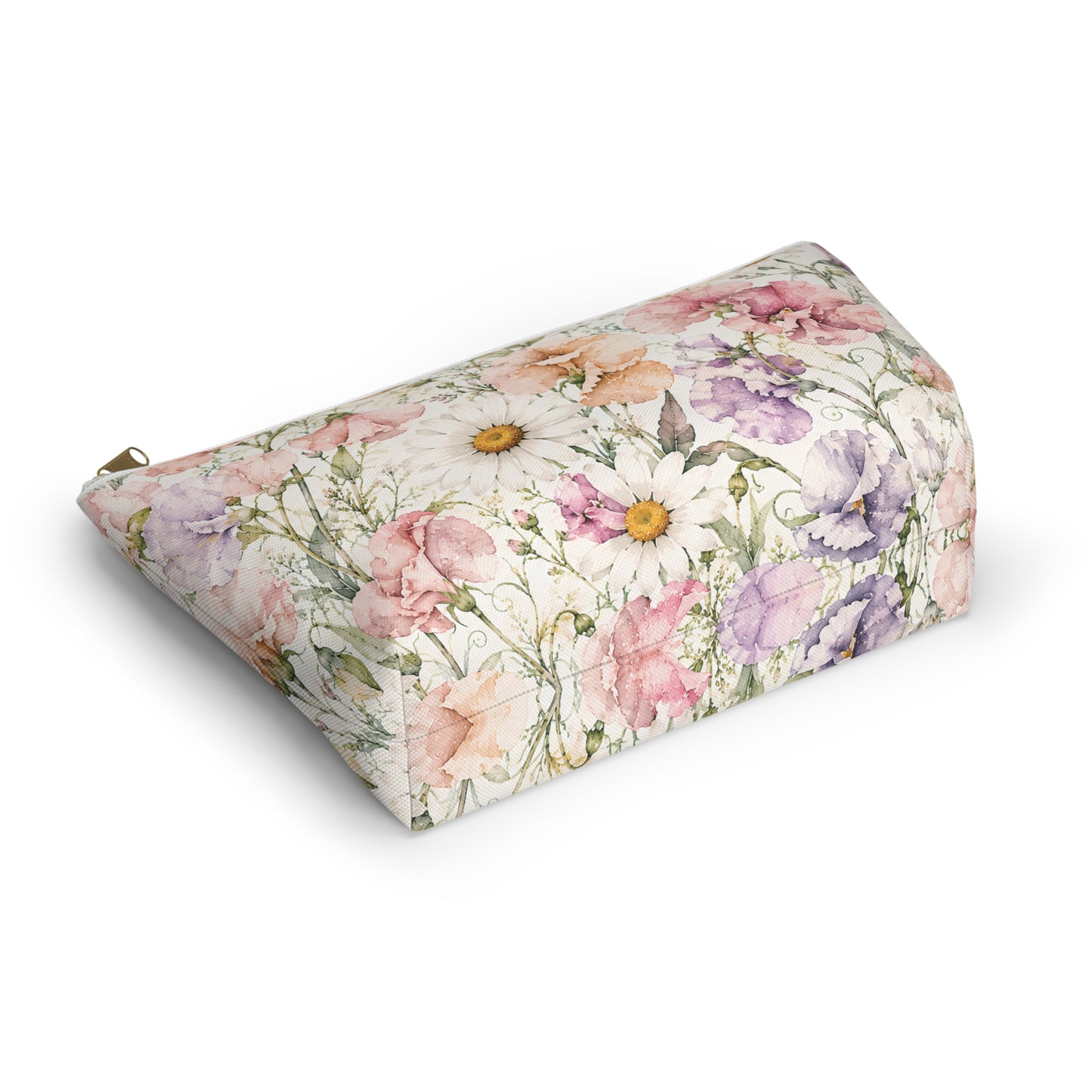 Floral Meadow Accessory Pouch — Watercolor Wildflower Cosmetic Bag