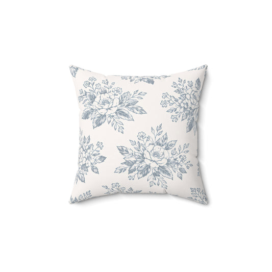 Blue Vintage Floral Square Pillow — Decorative Polyester Throw Pillow