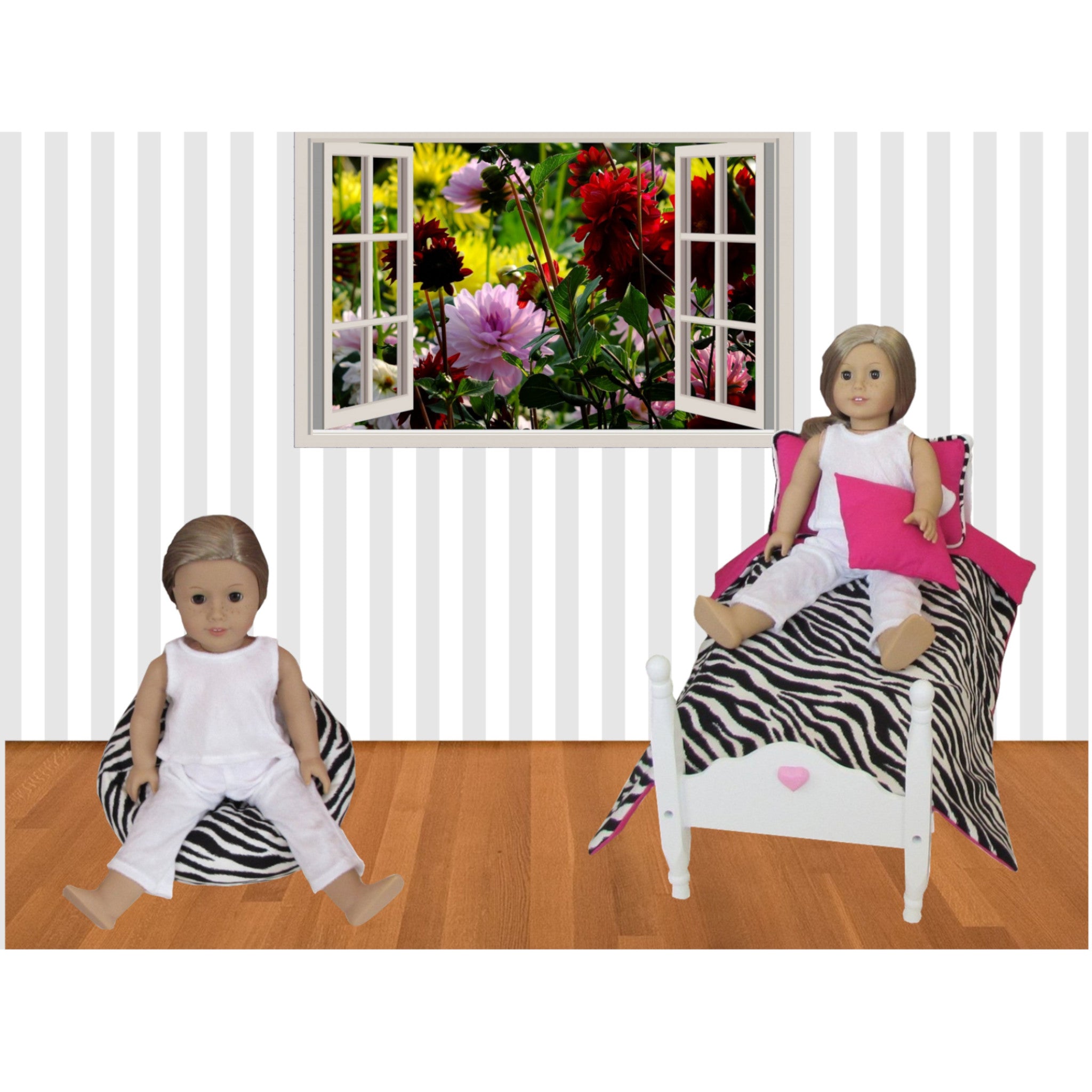 18 inch Zebra Doll Bedding, Doll Bed, and Zebra Doll Bean Bag