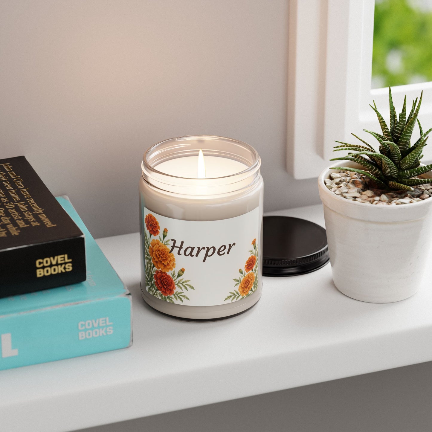 Personalized Marigold Soy Candle — 9oz Scented Gift Jar (Custom Name)