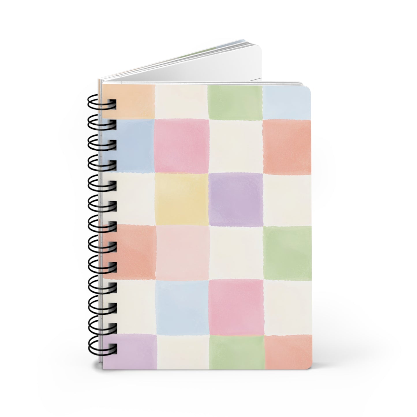 Pastel Checkered Spiral Journal - Watercolor Grid Notebook for Notes & Planning