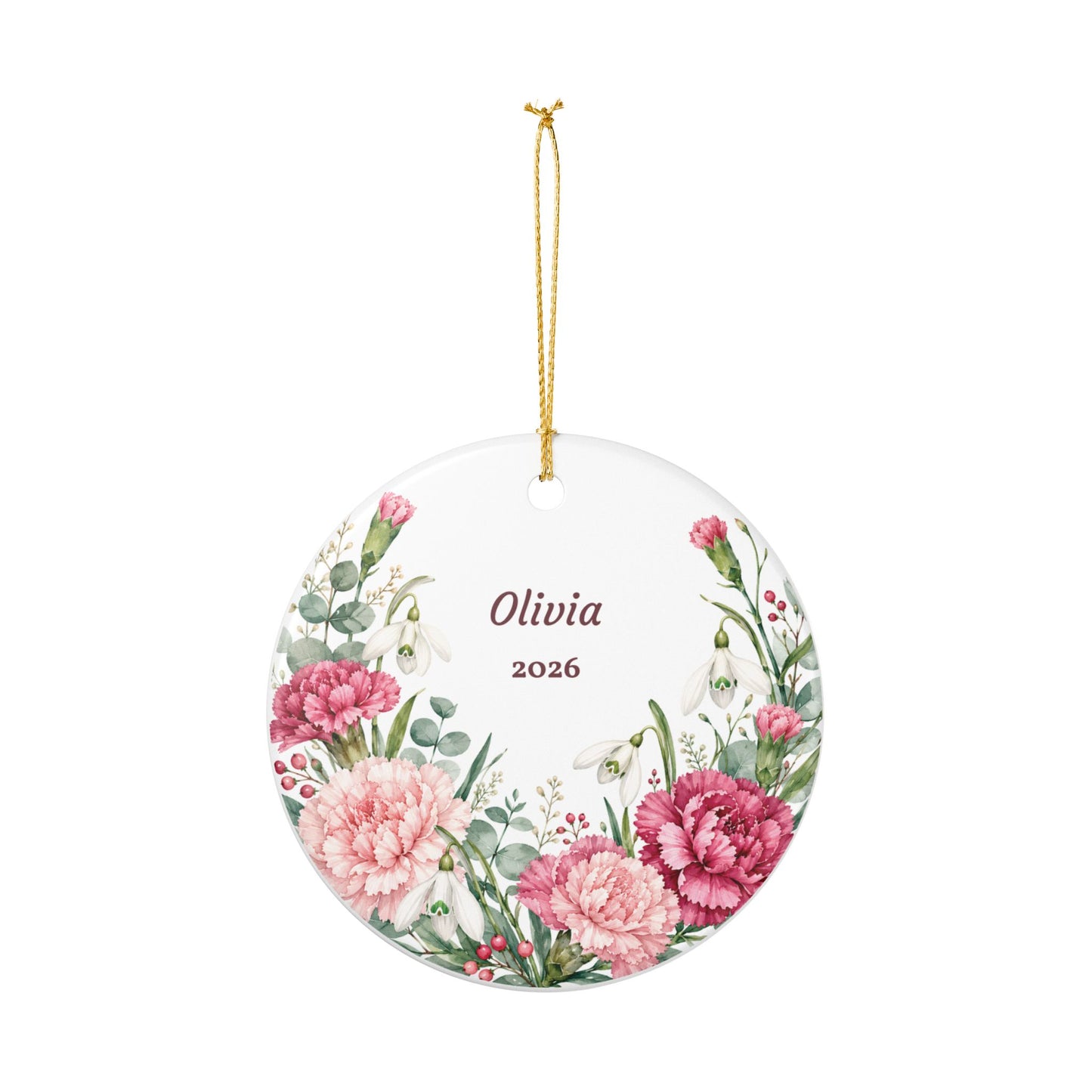 Personalized Floral Ceramic Ornament — Name & Year (Olivia)