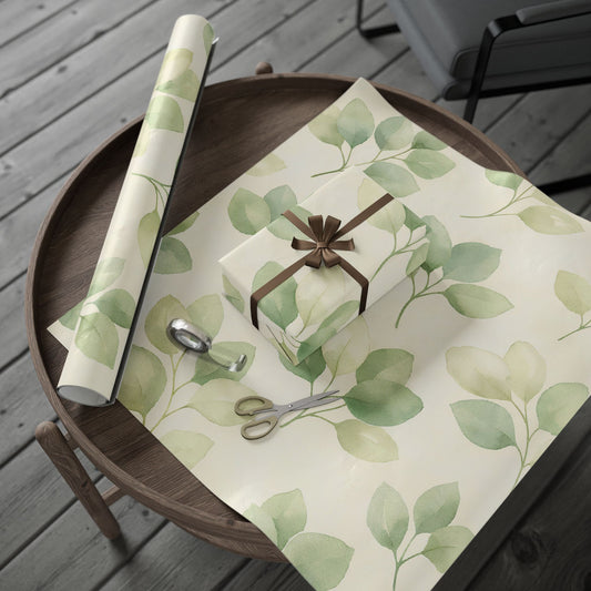 Eucalyptus Watercolor Wrapping Paper Roll — Botanical Gift Wrap for Weddings, Birthdays & Eco-Friendly Presents