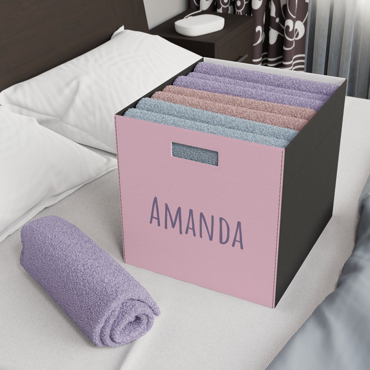 Personalized Felt Storage Box — Pink Name Bin (e.g., "Amanda")