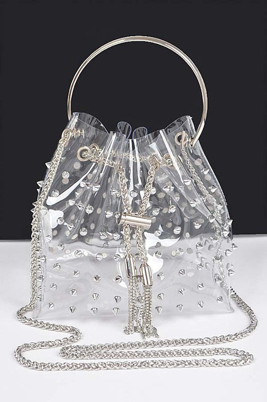 Studded Clear Top Handle PVC Clutch Bag