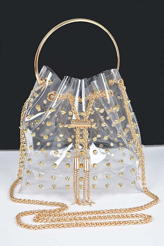 Studded Clear Top Handle PVC Clutch Bag