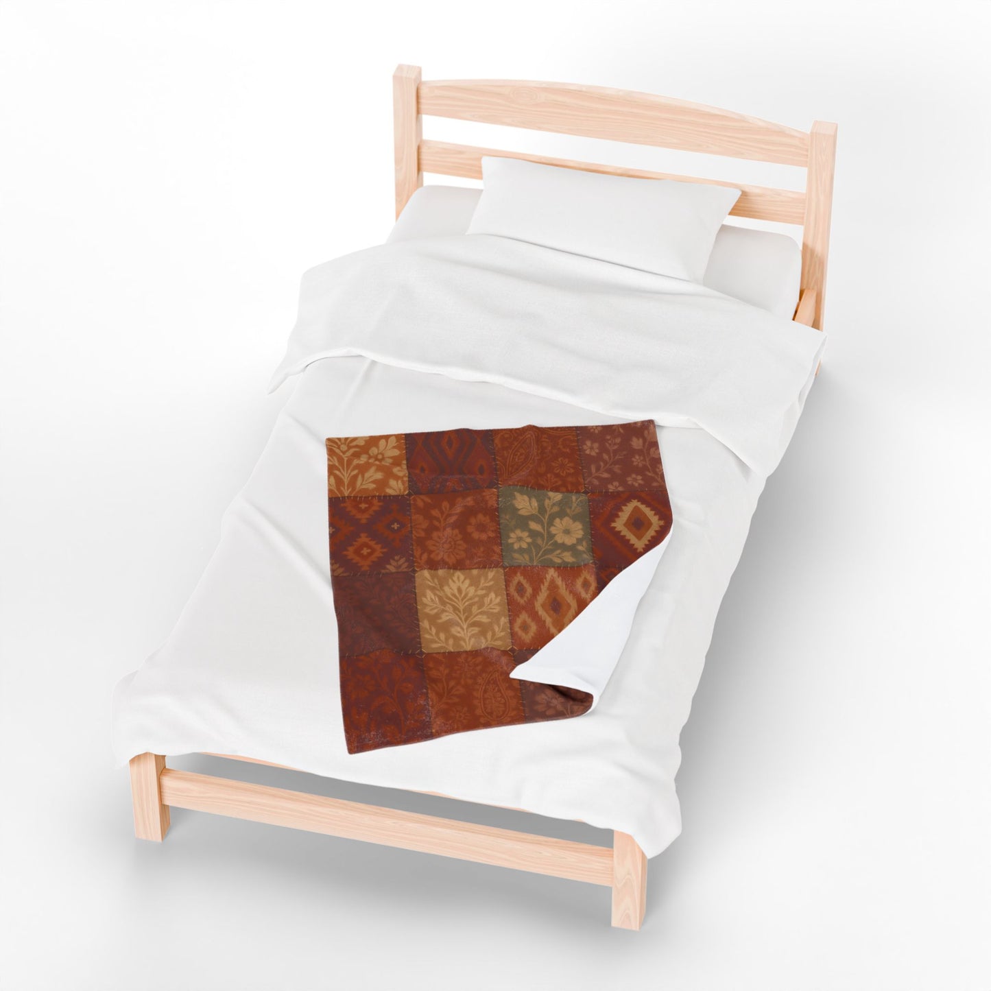 Rustic Patchwork Boho Velveteen Plush Blanket