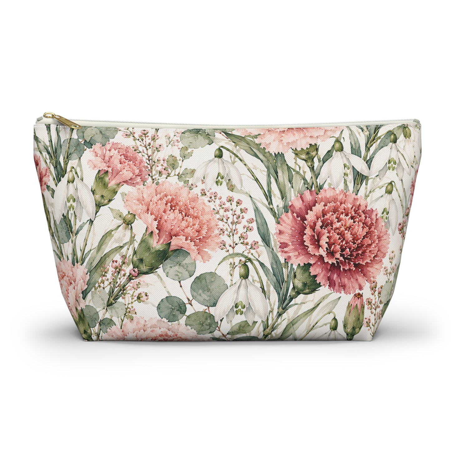 Floral Carnation Accessory Pouch – Watercolor Pink Garden Makeup Bag