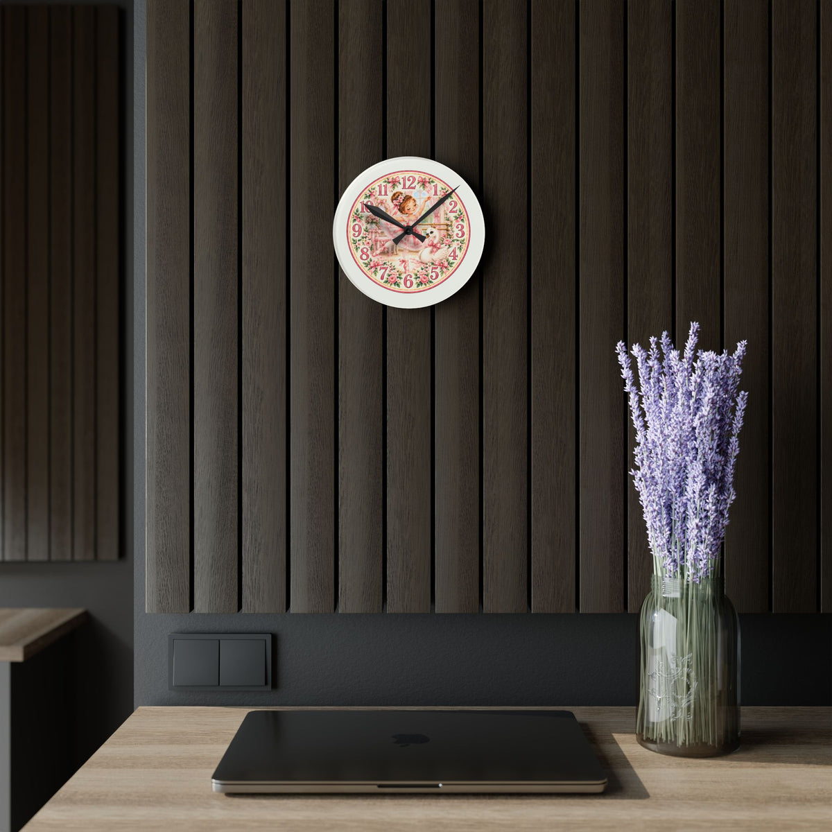 Vintage Ballerina and Swan Floral Acrylic Wall Clock