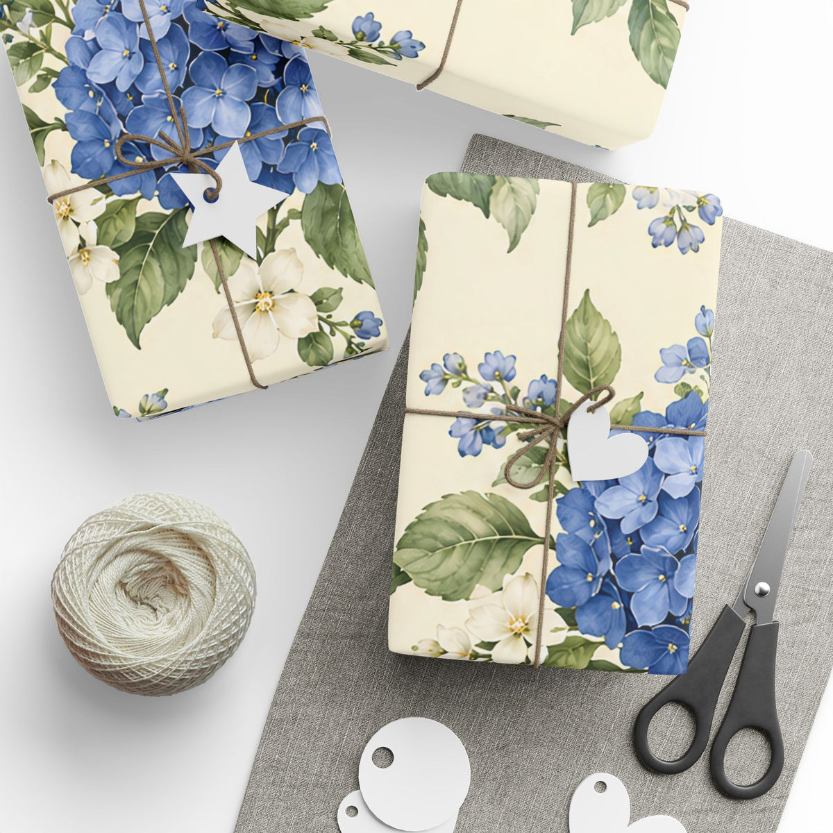 Floral Hydrangea Wrapping Paper Roll — Blue Vintage Flower Gift Wrap