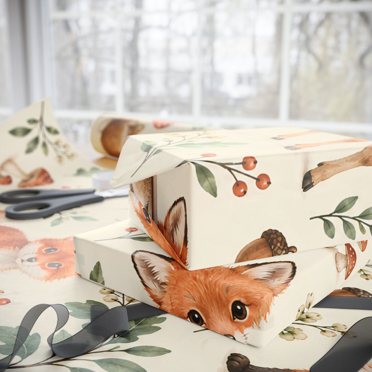 Fox & Foliage Wrapping Paper Roll — Autumn Woodland Gift Wrap
