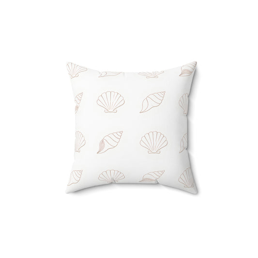 Coastal Seashell Pattern Square Throw Pillow — Soft Pastel Beach Decor