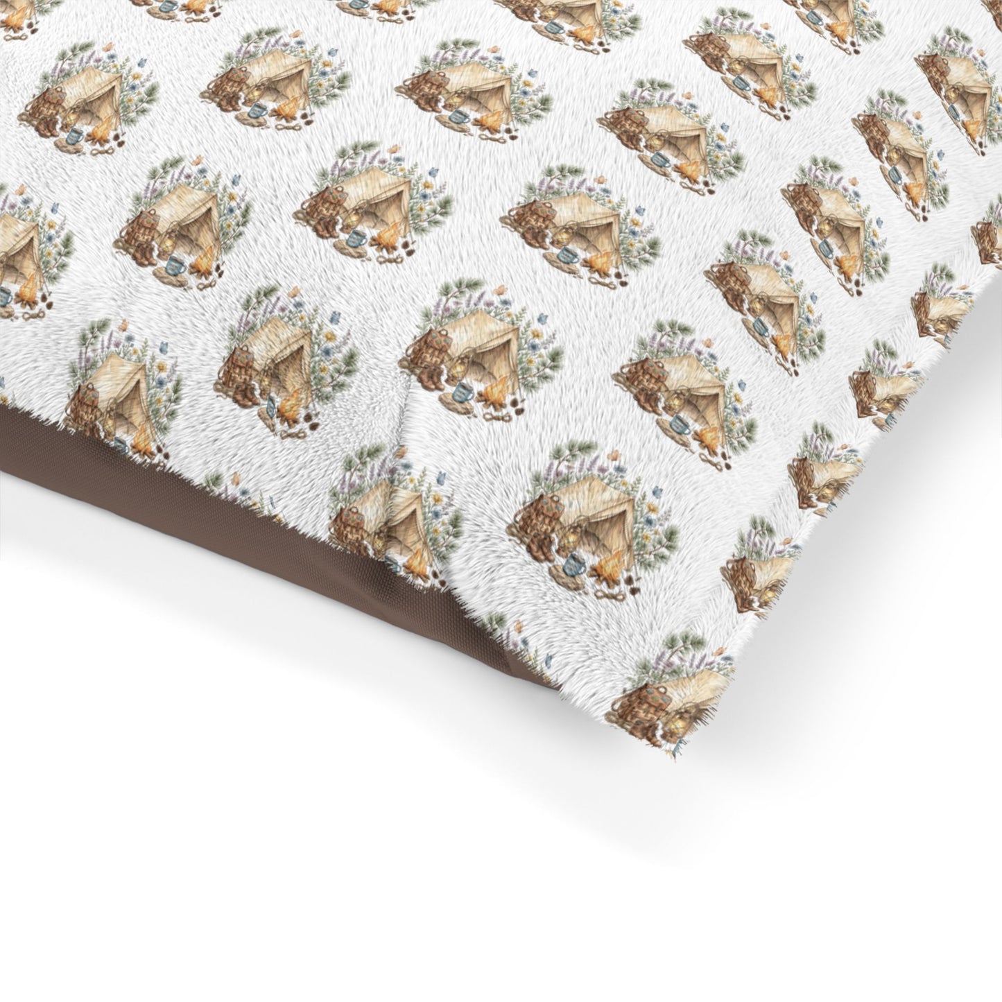 Camping Adventure Pet Bed – Outdoor Camping Pet Cushion – Rustic Woodland Pet Bed