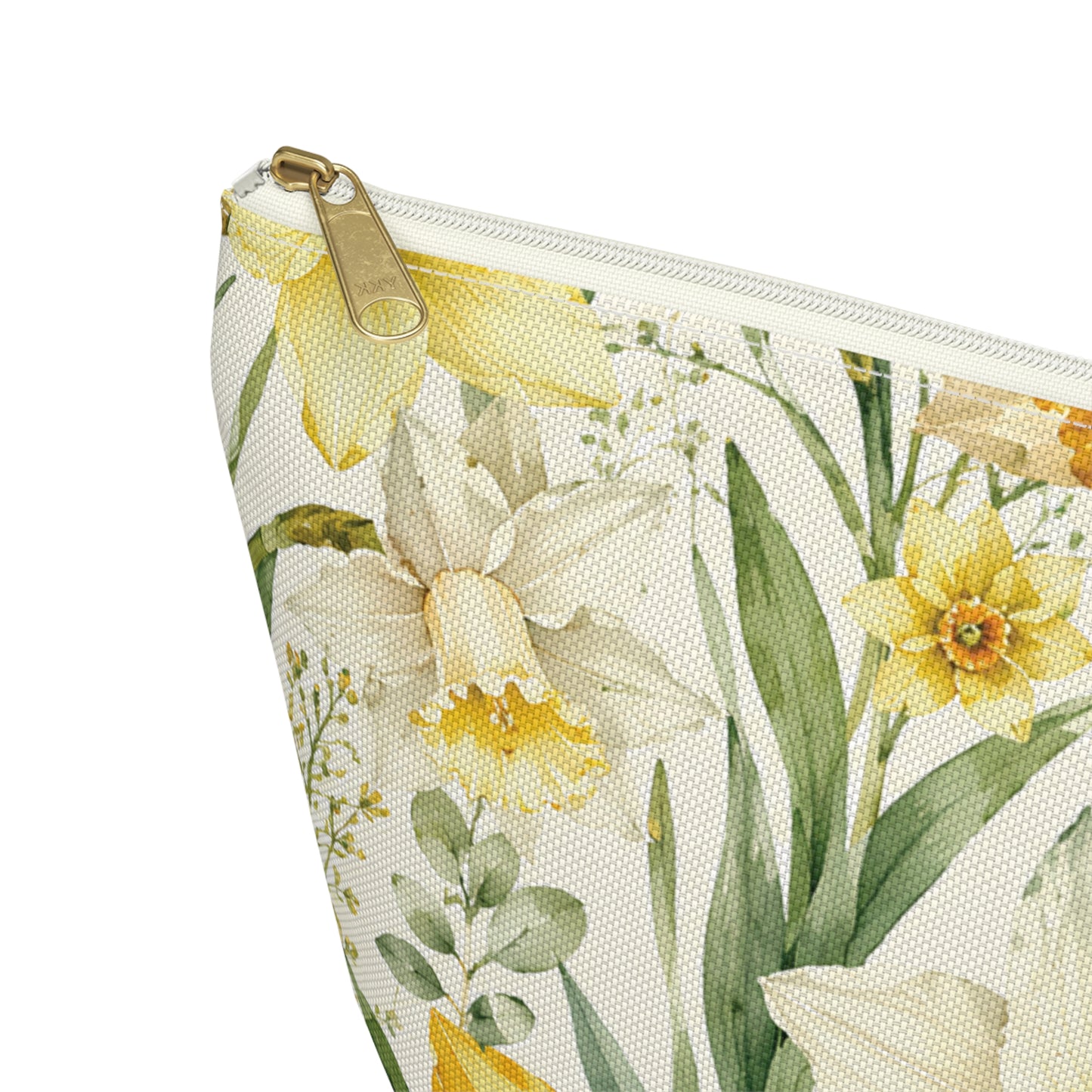 Daffodil Floral T-Bottom Accessory Pouch — Spring Makeup & Travel Organizer