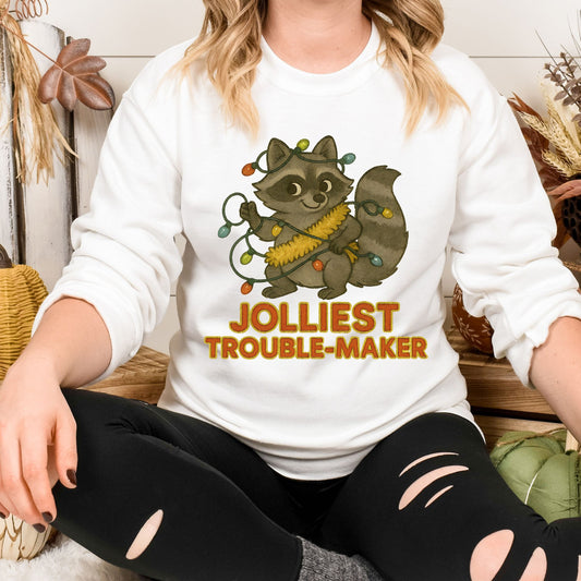 Jolliest Trouble-Maker Raccoon Christmas Sweatshirt | Cozy Unisex Holiday Pullover