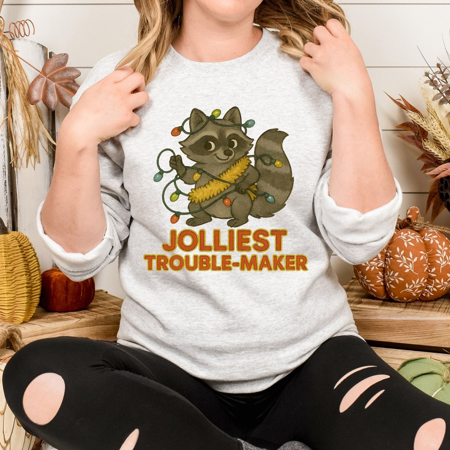 Jolliest Trouble-Maker Raccoon Christmas Sweatshirt | Cozy Unisex Holiday Pullover