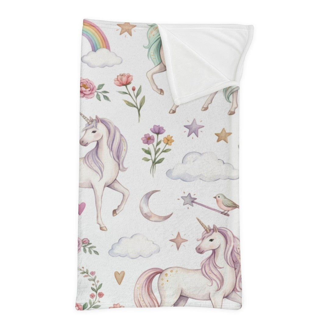 Unicorn Minky Sleeping Bag — Soft Plush Kids Nap Sack with Rainbows & Stars
