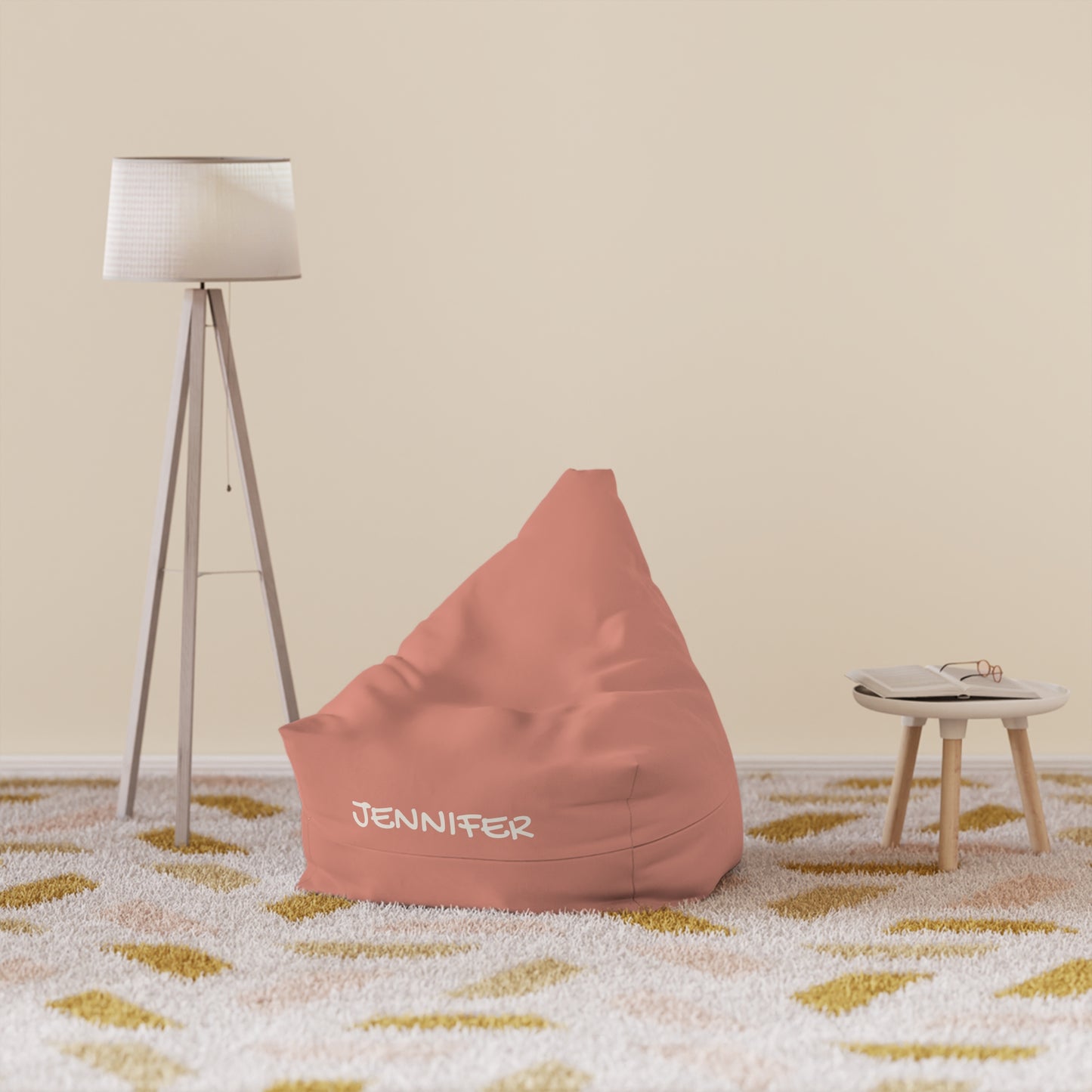 Personalized Bean Bag Cover — Custom Name Coral Lounge Seat