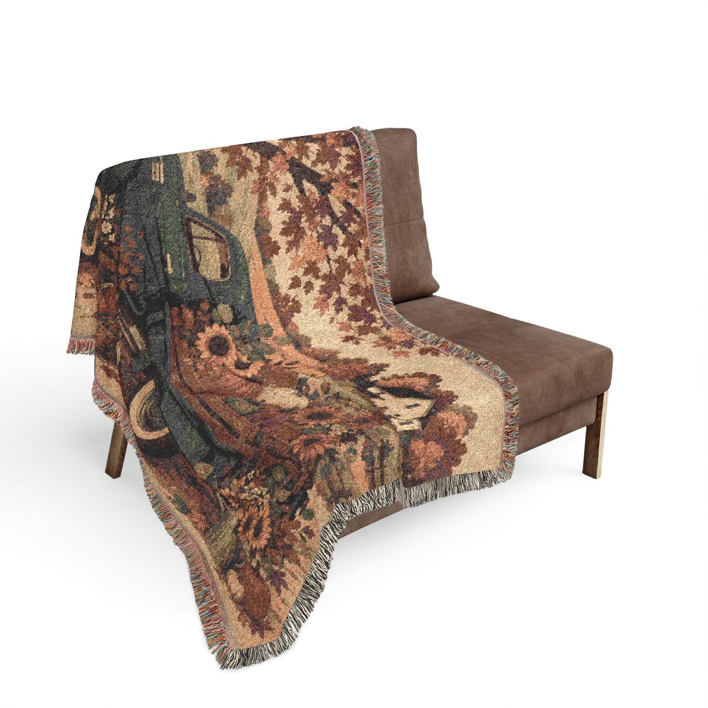 Vintage Farm Truck Woven Blanket – Autumn Sunflower Throw