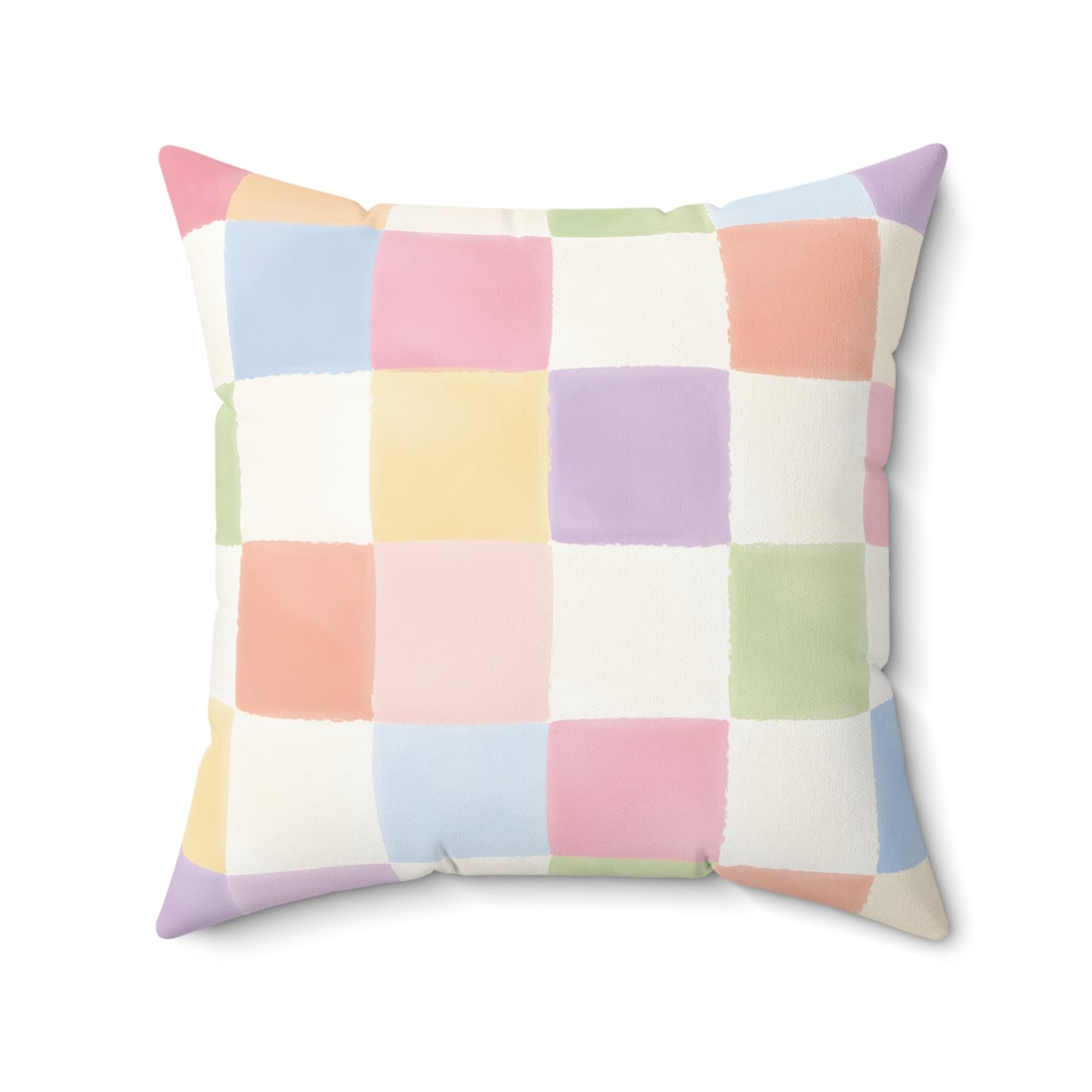 Pastel Checkerboard Decorative Pillow — Soft Watercolor Squares Throw Pillow