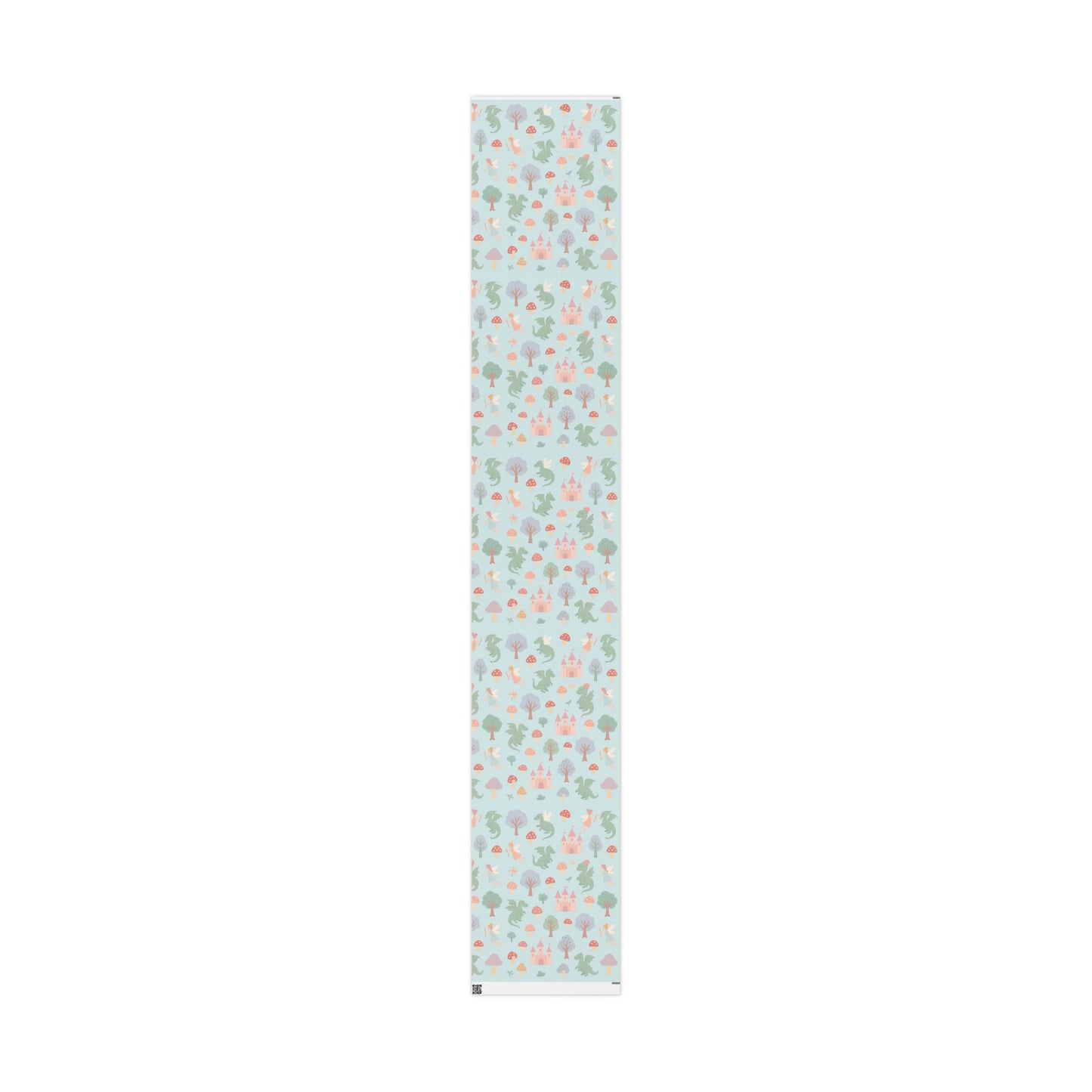 Whimsical Fairy Tale Wrapping Paper – Dragons, Fairies & Castles on Pastel Blue