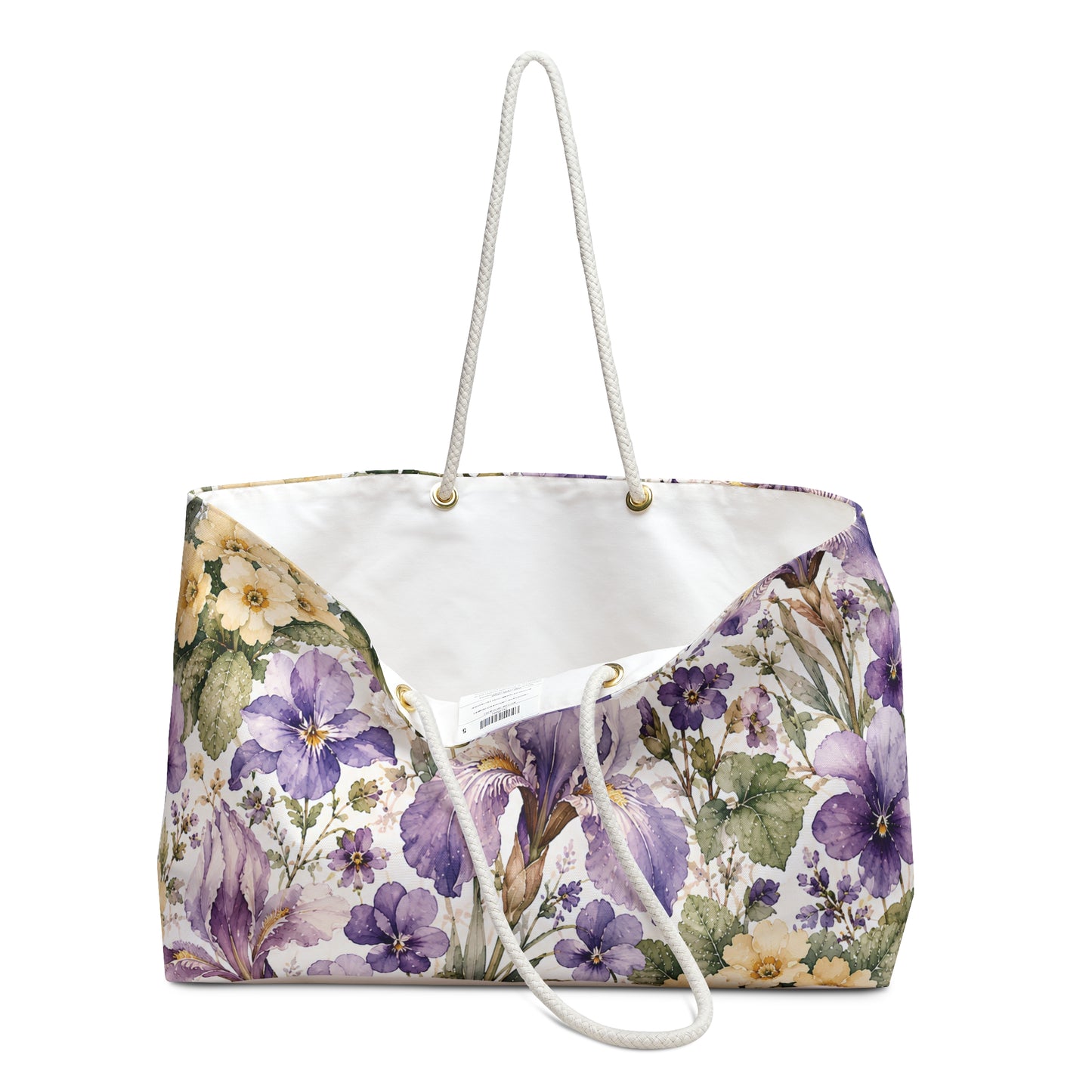 Floral Violets Weekender Bag — Purple & Yellow Watercolor Flower Travel Tote