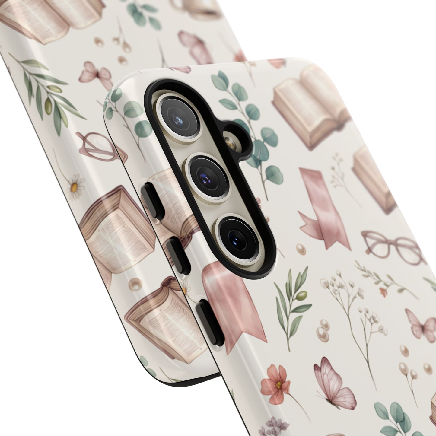 Bookish Floral Phone Case — Cozy Reading Pattern with Open Books, Glasses & Coffee