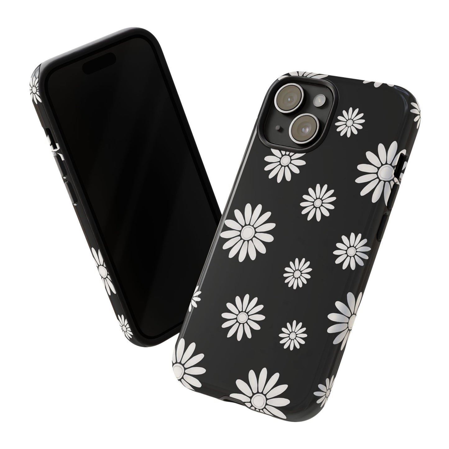 Retro Black & White Daisy Phone Case – Bold Floral Pattern with 3D Wrap Design