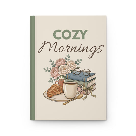 Cozy Mornings Hardcover Journal — Floral Coffee & Books Notebook