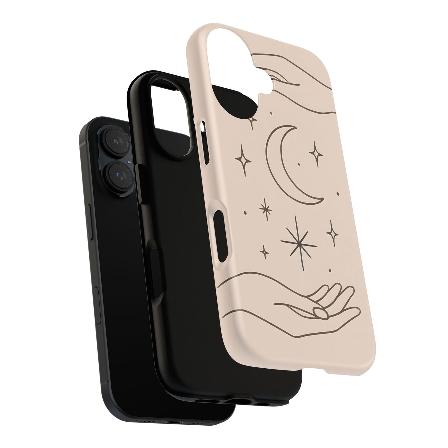 Mystic Minimalist Hands & Moon Phone Case – Celestial Line Art Design