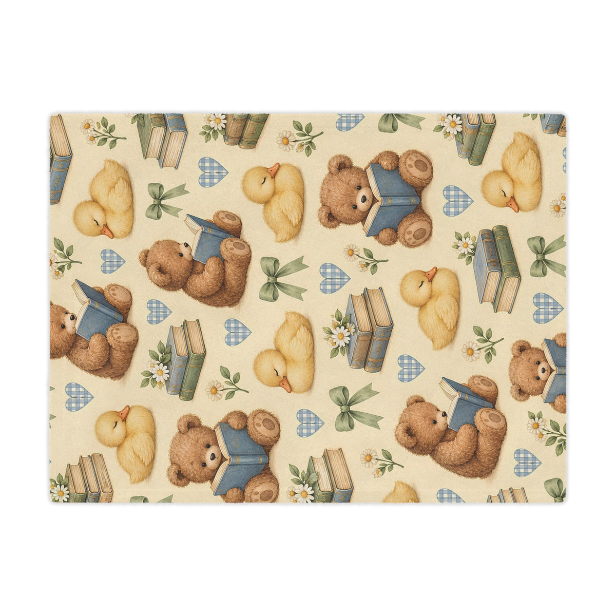 Cute Teddy Bear and Duckling Storytime Minky Blanket