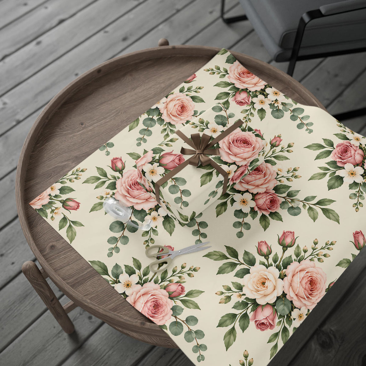 Floral Rose Wrapping Paper Roll — Vintage Pink Garden Gift Wrap