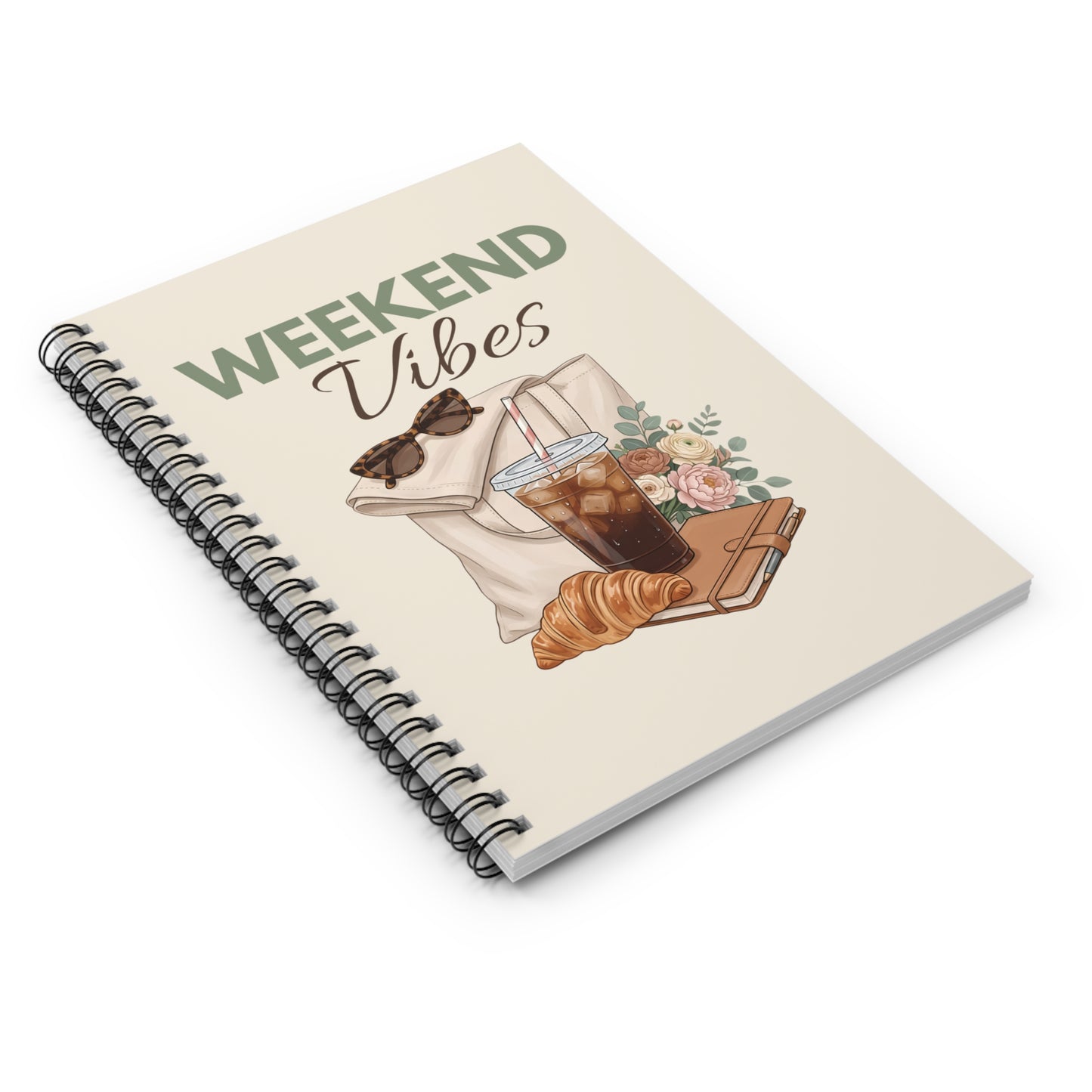 Weekend Vibes Spiral Notebook — Cozy Coffee & Croissant Journal