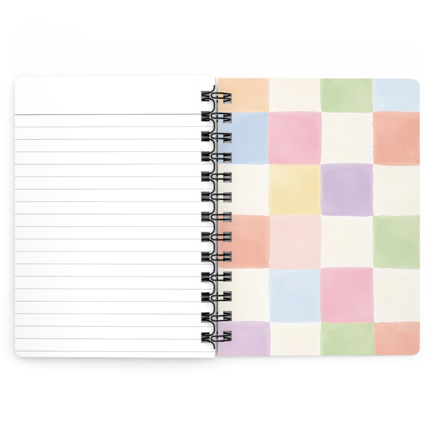 Pastel Checkered Spiral Journal - Watercolor Grid Notebook for Notes & Planning