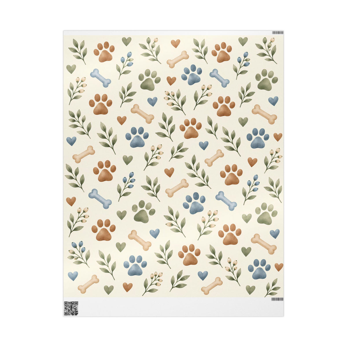 Paw Print Floral Wrapping Paper Roll — Cottage Garden Blooms