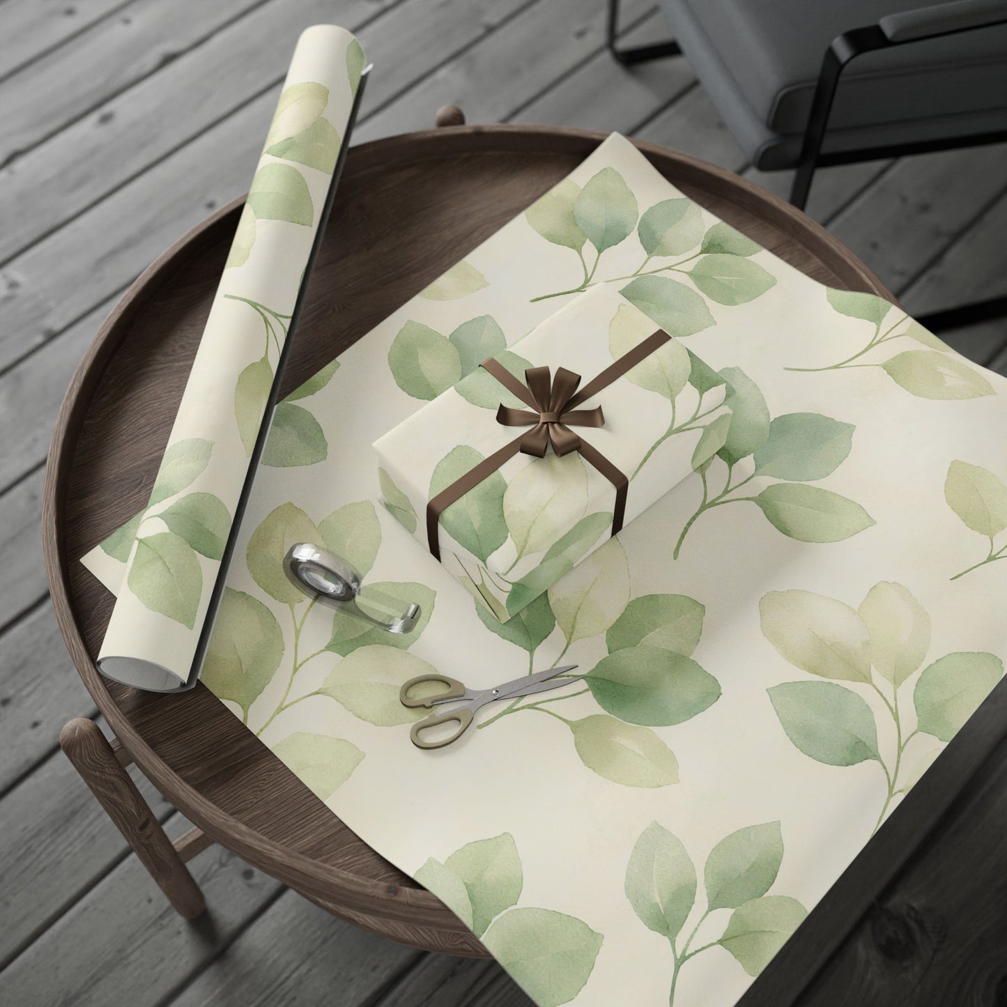 Eucalyptus Watercolor Wrapping Paper Roll — Botanical Gift Wrap for Weddings, Birthdays & Eco-Friendly Presents