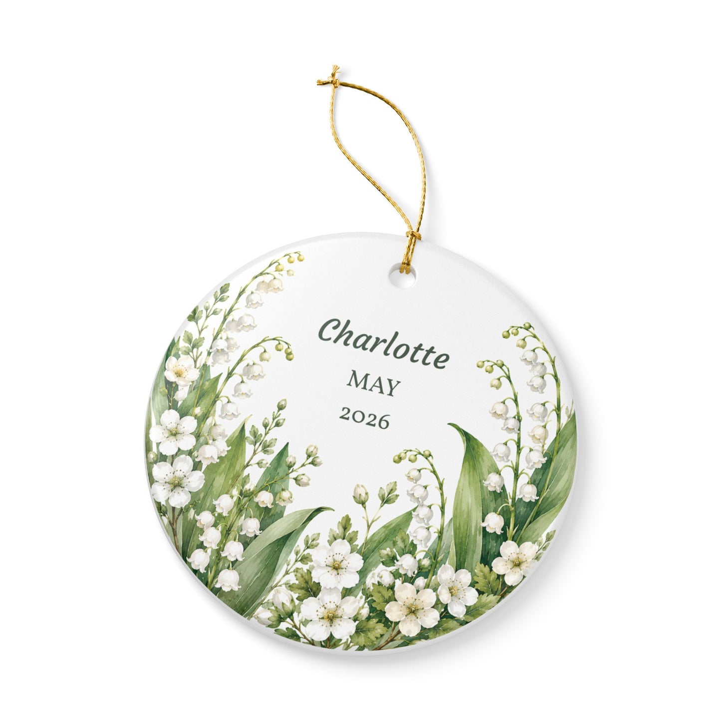 Lily of the Valley Personalized Ceramic Ornament – Custom Name & Year